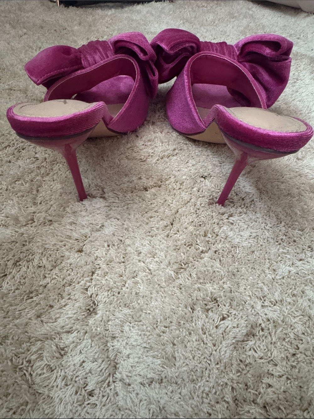 Liliana Fuchsia Satin Bow Slide Heels - Picture 4 of 4